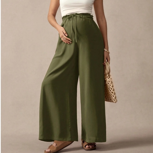 Maternity High Waisted Drawstring Wide leg Pants - Picture 2 of 10